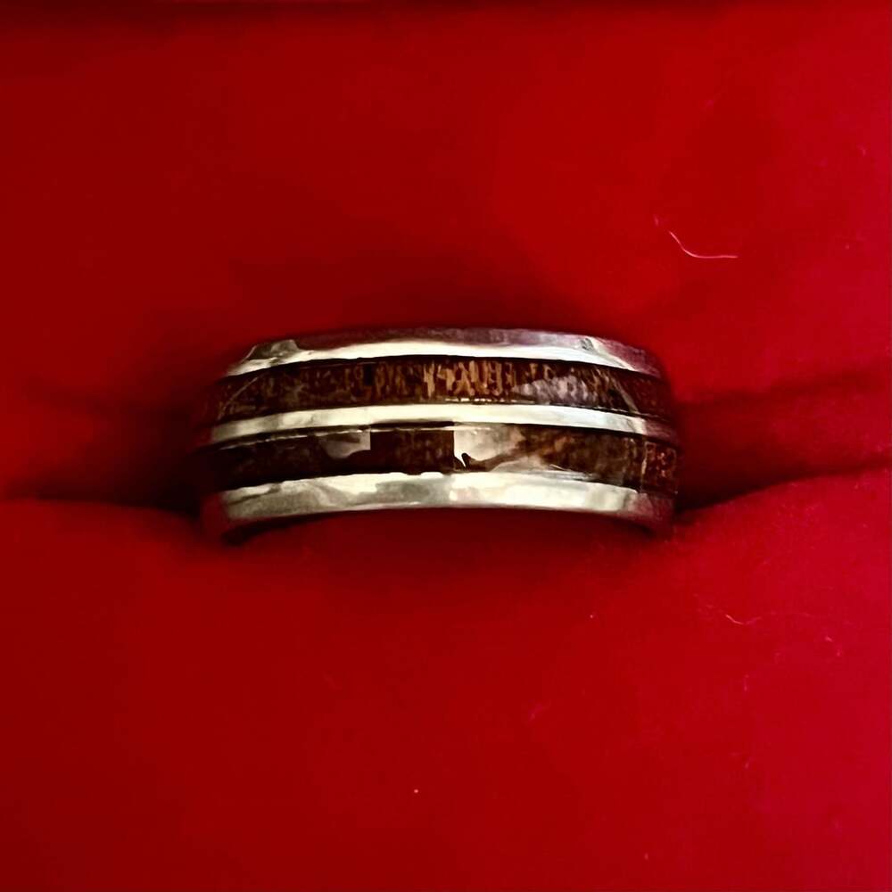 Tungsten Koa Wood Inlay Titanium Steel Silver Polished Finish 6mmBand Size 7